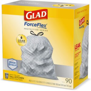 Glad ForceFlex Protection Series Tall Kitchen Trash Bags, 13 Gal, Unscented OdorShield, 90 Ct (Package May Vary)