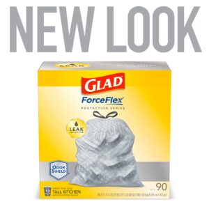 Glad ForceFlex Protection Series Tall Kitchen Trash Bags, 13 Gal, Unscented OdorShield, 90 Ct (Package May Vary)