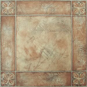 nexus self adhesive 12-inch vinyl floor tiles, 20 tiles - 12" x 12", spanish rose pattern - peel & stick, diy flooring for kitchen, dining room, bedrooms & bathrooms by achim home decor