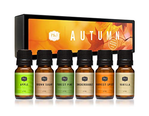 P&J Fragrance Oil Autumn Set | Brown Sugar, Apple, Harvest Spice, Vanilla, Forest Pine, and Snickerdoodle Candle Scents for Candle Making, Freshie Scents, Soap Making Supplies, Diffuser Oil Scents