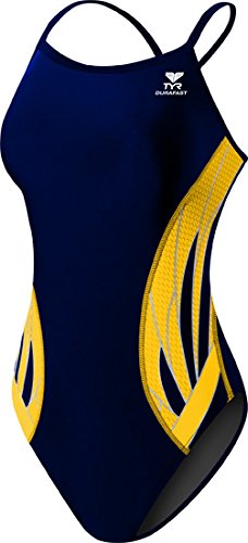 TYR SPORT Women's Phoenix Splice Diamondfit Swimsuit (Navy/Gold, Size 30)