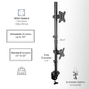 VIVO Dual LCD Monitor Desk Mount Stand Heavy Duty Stacked, Holds Vertical 2 Screens up to 32" (STAND-V002T)