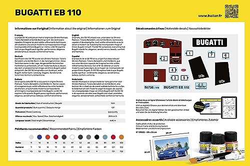 Heller HEL80738 1:24-Bugatti EB 110, Unpainted