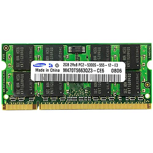 SAMSUNG M470T5663QZ3-CE6 2GB DDR2 PC2-5300 CL5 1.8V256MBX64 128X8 8K 200P SODIMM