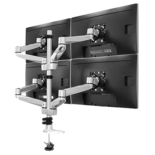 Mount-It! Quad Monitor Desk Mount | Full Motion Monitor Arms for Four Computer Displays | Premium Aluminum Mount With Quick Disconnect Technology