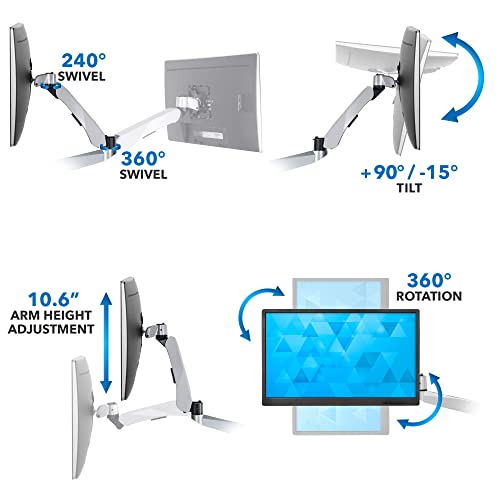 Mount-It! Quad Monitor Desk Mount With Full Motion Height Adjustable Arms | Premium Modular Computer Screen Mount With VESA 75x75, 100x100 mm Pattern | Clamp Base, Silver