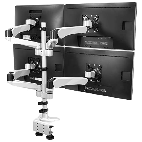 Mount-It! Quad Monitor Desk Mount With Full Motion Height Adjustable Arms | Premium Modular Computer Screen Mount With VESA 75x75, 100x100 mm Pattern | Clamp Base, Silver