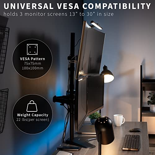 VIVO Triple LCD LED Computer Monitor Desk Stand, Free Standing Heavy Duty Fully Adjustable Mount for 3 Screens up to 30 inches STAND-V003E