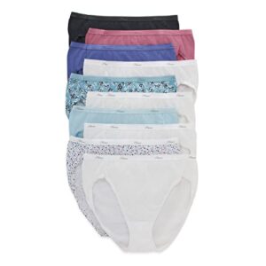hanes womens cotton briefs underwear, 10 pack - hi cut assorted 1, 8 us