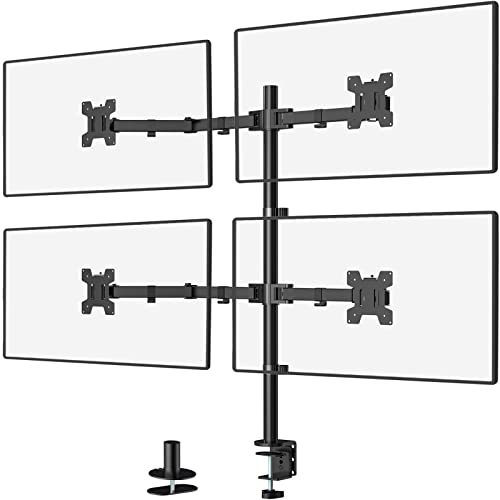 WALI Quad Monitor Desk Mount, 4 Monitor Stand Fits Heavy Duty Computer Screen up to 27 inch, Full Adjustable Monitor Arm Holds up to 22 lbs per Arm (M004), Black