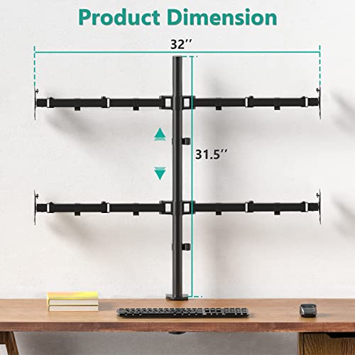 WALI Quad Monitor Desk Mount, 4 Monitor Stand Fits Heavy Duty Computer Screen up to 27 inch, Full Adjustable Monitor Arm Holds up to 22 lbs per Arm (M004), Black