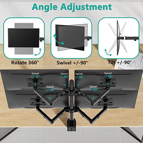 WALI Quad Monitor Desk Mount, 4 Monitor Stand Fits Heavy Duty Computer Screen up to 27 inch, Full Adjustable Monitor Arm Holds up to 22 lbs per Arm (M004), Black