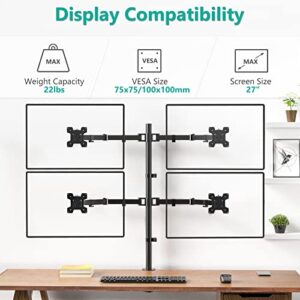 WALI Quad Monitor Desk Mount, 4 Monitor Stand Fits Heavy Duty Computer Screen up to 27 inch, Full Adjustable Monitor Arm Holds up to 22 lbs per Arm (M004), Black