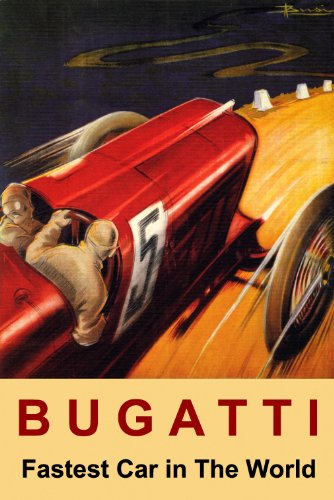 WONDERFULITEMS RED Bugatti Fastest CAR in The World Italian Racing Race Large Vintage Poster REPRO ON Canvas