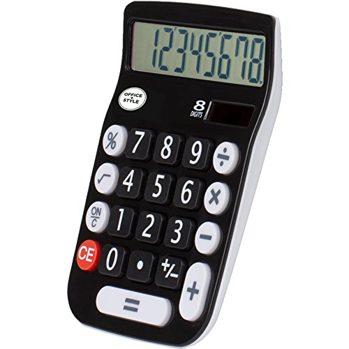 8 Digit Dual Powered Desktop Calculator, LCD Display, Black- by Office + Style