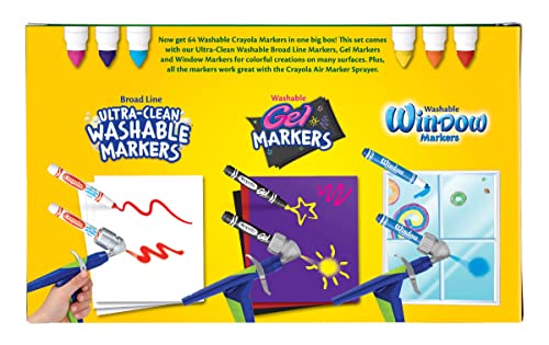 Crayola Washable Marker Set, School Supplies, Gel, Window, Broad Line Markers, 64ct