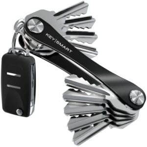 keysmart compact minimalist pocket-sized key holder and key organizer w expansion screws, edc key carrier (14 keys, black)