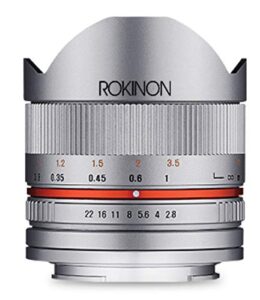 rokinon rk8ms-e 8mm f2.8 series 2 fisheye lens for sony e cameras, silver