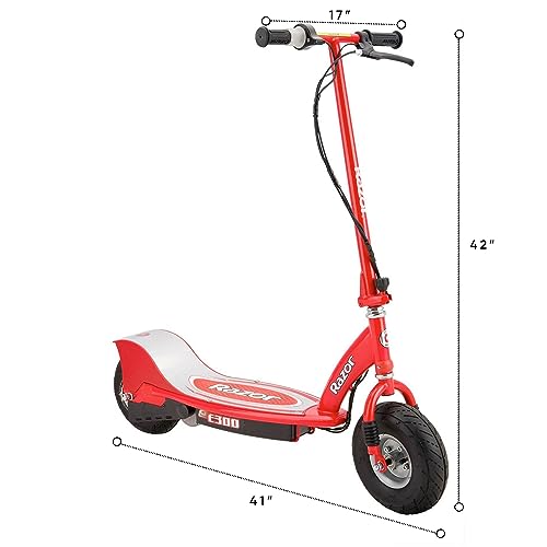 Razor E300 Durable Adult & Teen Ride-On 24V Motorized High-Torque Power Electric Scooter, Speeds up to 15 MPH with Brakes and 9" Pneumatic Tires, Red