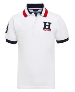 tommy hilfiger boys' short sleeve matt polo shirt, white, 8-10