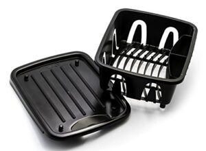 camco mini dish drainer and tray | fits rv sinks and small counter spaces | durable heavy-duty construction | (43512) , black
