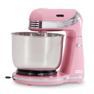 dash stand mixer (electric mixer for everyday use): 6 speed stand mixer with 3 quart stainless steel mixing bowl, dough hooks & mixer beaters for dressings, frosting, meringues & more - pink