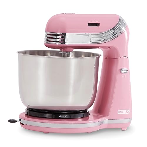 Dash Stand Mixer (Electric Mixer for Everyday Use): 6 Speed Stand Mixer with 3 Quart Stainless Steel Mixing Bowl, Dough Hooks & Mixer Beaters for Dressings, Frosting, Meringues & More - Pink