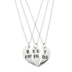 lux accessories best friends bff forever valentine heart 3 pc necklace set (silver)
