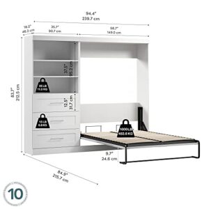 Bestar Pur Full Murphy Bed and Storage Unit with Drawers, 95-inch Space-Saving Wall Bed with Storage