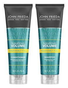 john frieda luxurious volume touchably full lightweight shampoo and conditioner set for natural fullness, 8.45 ounces, volumizing shampoo and conditioner for fine or flat hair, safe for color-treated hair