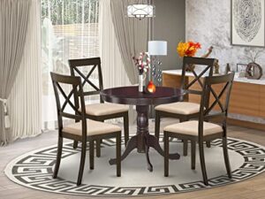 east-west furniture anbo5-cap-c wooden dining table set- 4 amazing dining room chairs with linen fabric seat and a mid century dining table (cappuccino finish)