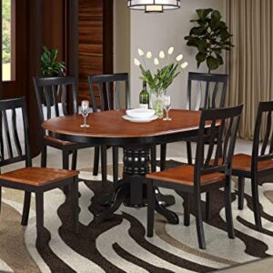 East-West Furniture AVAT7-BLK-W 7-Piece Dining Table Set - 6 Kitchen Chairs with Wooden Seat - A Beautiful Butterfly leaf Kitchen Table (Black & Cherry Finish)