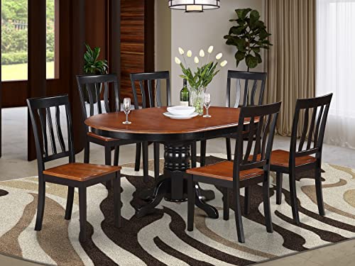 East-West Furniture AVAT7-BLK-W 7-Piece Dining Table Set - 6 Kitchen Chairs with Wooden Seat - A Beautiful Butterfly leaf Kitchen Table (Black & Cherry Finish)