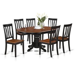 East-West Furniture AVAT7-BLK-W 7-Piece Dining Table Set - 6 Kitchen Chairs with Wooden Seat - A Beautiful Butterfly leaf Kitchen Table (Black & Cherry Finish)