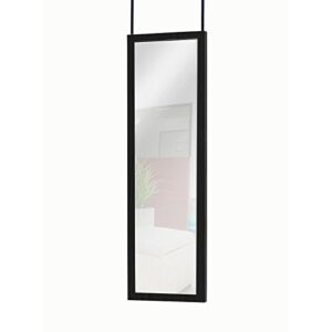 Mirrotek - Full Length Adjustable Over The Door Mirror White Wood Finish - Hanging Mirror Full Length - Instant Install Long Full Body Mirror for Bedroom, Dorm Room 14" x 48"