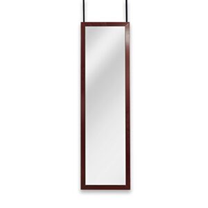 Mirrotek - Full Length Adjustable Over The Door Mirror White Wood Finish - Hanging Mirror Full Length - Instant Install Long Full Body Mirror for Bedroom, Dorm Room 14" x 48"