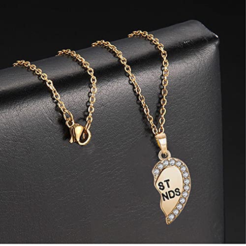 ODETOJOY Best Friends Necklace for 2 BFF Broken Heart Necklace Rhinestone Bestfriends Engraved Letters Pendant (Gold)