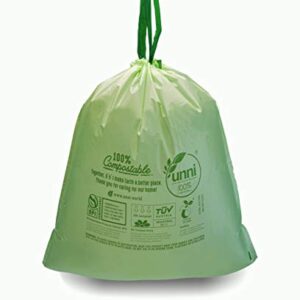 UNNI 100% Compostable Drawstring Bags, 13 Gallon, 49.2 Liter, 30 Count, Heavy Duty 1 Mils, Tall Kitchen Food Scrap Waste Bags, ASTM D6400, EN 13432, US BPI & OK Compost Home Certified, San Francisco