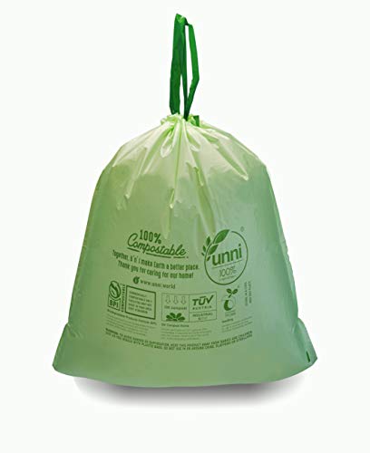 UNNI 100% Compostable Drawstring Bags, 13 Gallon, 49.2 Liter, 30 Count, Heavy Duty 1 Mils, Tall Kitchen Food Scrap Waste Bags, ASTM D6400, EN 13432, US BPI & OK Compost Home Certified, San Francisco