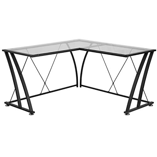 Flash Furniture Singleton Glass L-Shape Computer Desk with Black Metal Frame