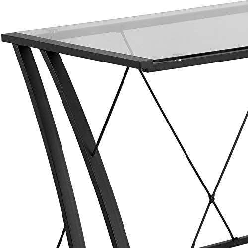 Flash Furniture Singleton Glass L-Shape Computer Desk with Black Metal Frame