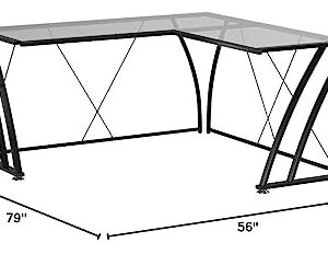 Flash Furniture Singleton Glass L-Shape Computer Desk with Black Metal Frame