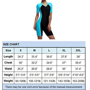 Swimsuit for Women Belloo Short-sleeve Surfing Suit Sun Protection, Lightblue, Large