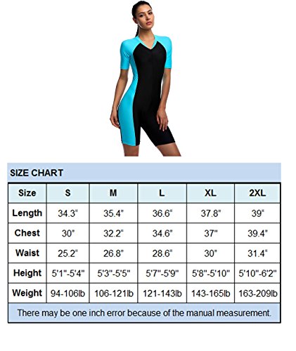 Swimsuit for Women Belloo Short-sleeve Surfing Suit Sun Protection, Lightblue, Large