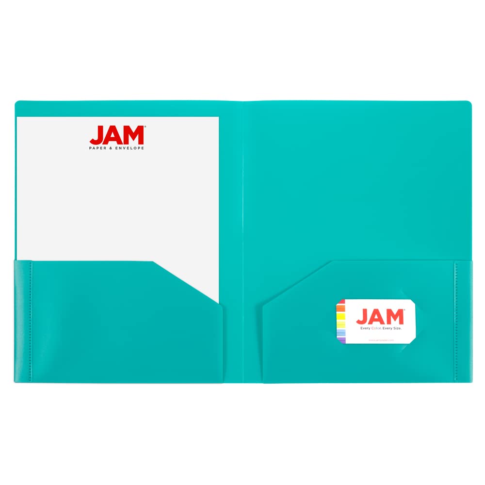 JAM PAPER Heavy Duty Plastic 2 Pocket Extra Tough School Folders - Assorted Fashion Colors - 6/Pack