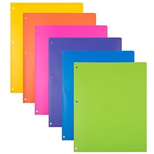 JAM PAPER Heavy Duty Plastic 3 Hole Punch Pocket Folders - Extra Tough School Folders - Assorted Fashion Colors - 6/Pack