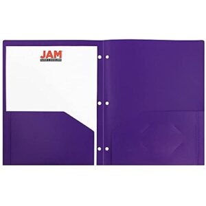 JAM PAPER Heavy Duty Plastic 3 Hole Punch Pocket Folders - Extra Tough School Folders - Assorted Fashion Colors - 6/Pack