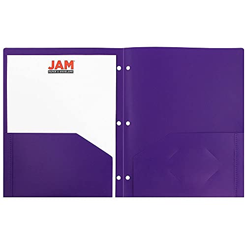 JAM PAPER Heavy Duty Plastic 3 Hole Punch Pocket Folders - Extra Tough School Folders - Assorted Fashion Colors - 6/Pack