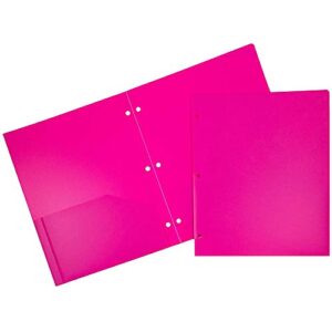 JAM PAPER Heavy Duty Plastic 3 Hole Punch Pocket Folders - Extra Tough School Folders - Assorted Fashion Colors - 6/Pack