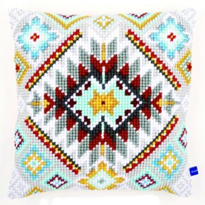 vervaco cross stitch embroidery kits pillow front for self-embroidery with embroidery pattern on 100% cotton and embroidery thread, 15,75 x 15,75 inches - 40 x 40 cm, geometric ethnical